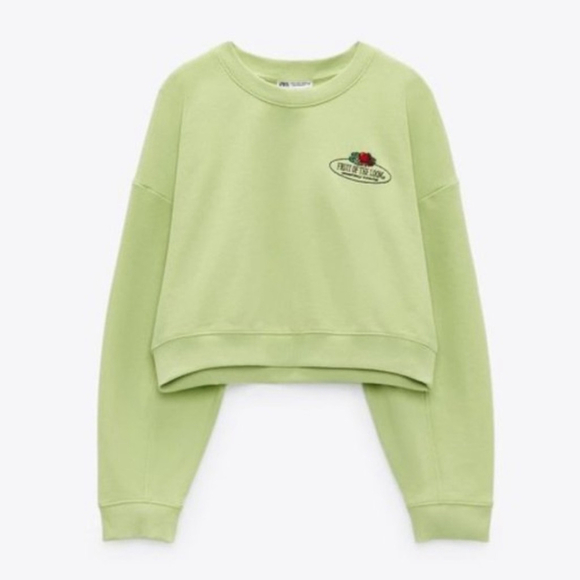Zara | Fruit Of The Loom Collab Green Cropped Sweatshirt size Small - Picture 2 of 10